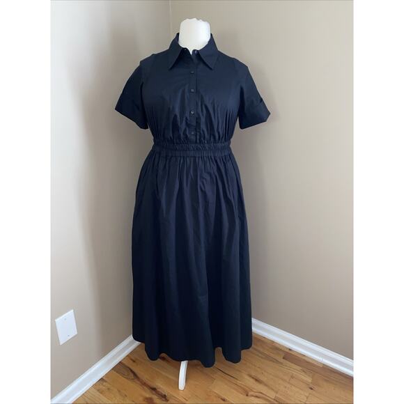 On 34th Black Cotton Midi Short Sleeve Shirtdress Pockets Plus Size 1X NEW - Picture 1 of 10